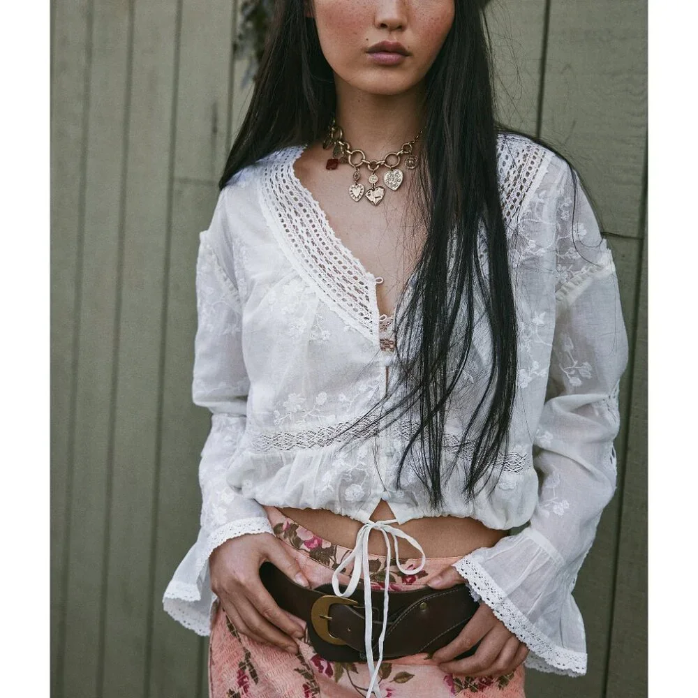 FREE PEOPLE Sweet Love Blouse / Egret